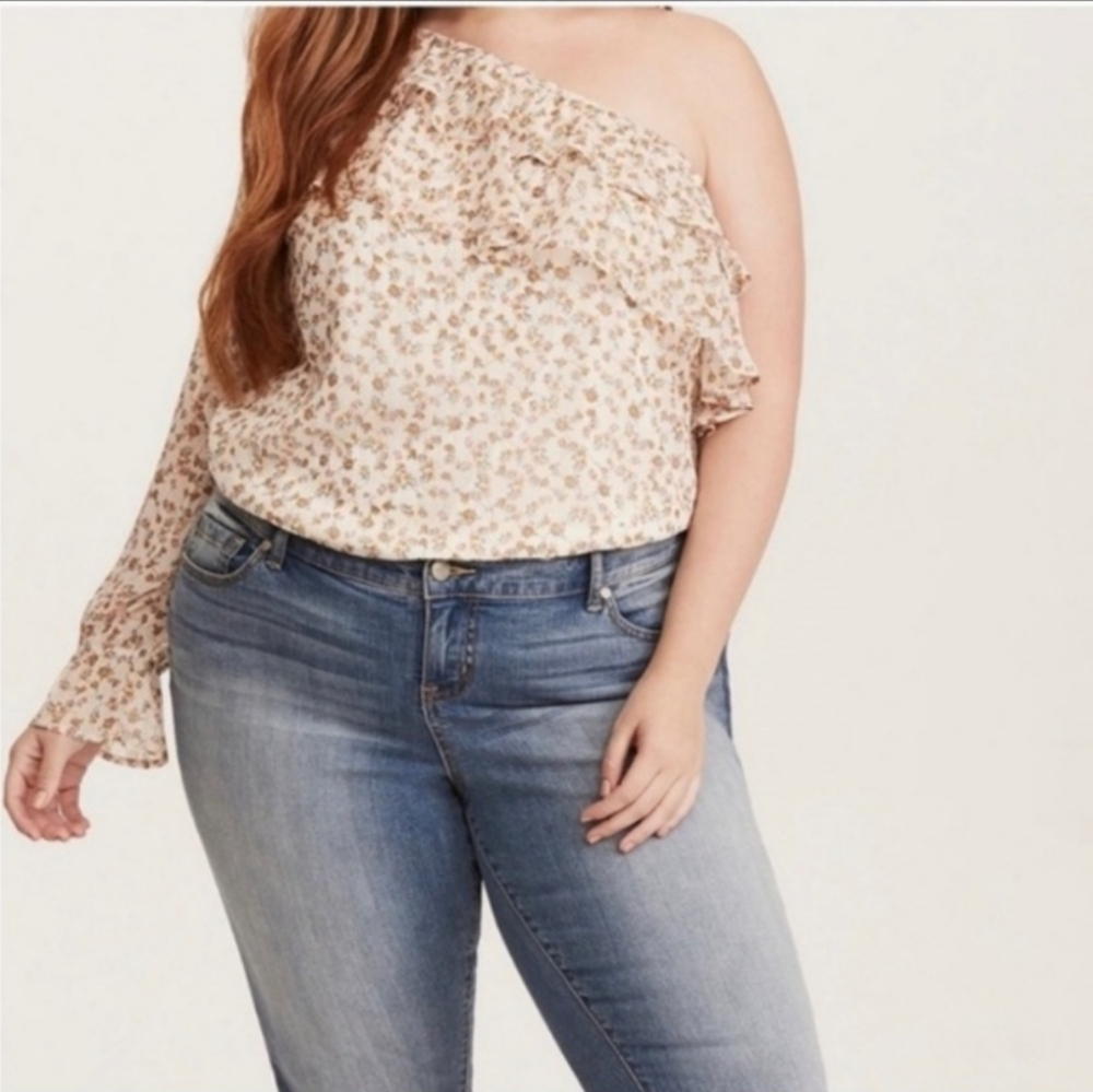 Torrid Floral Print Chiffon Ruffled One Shoulder Top Size 1